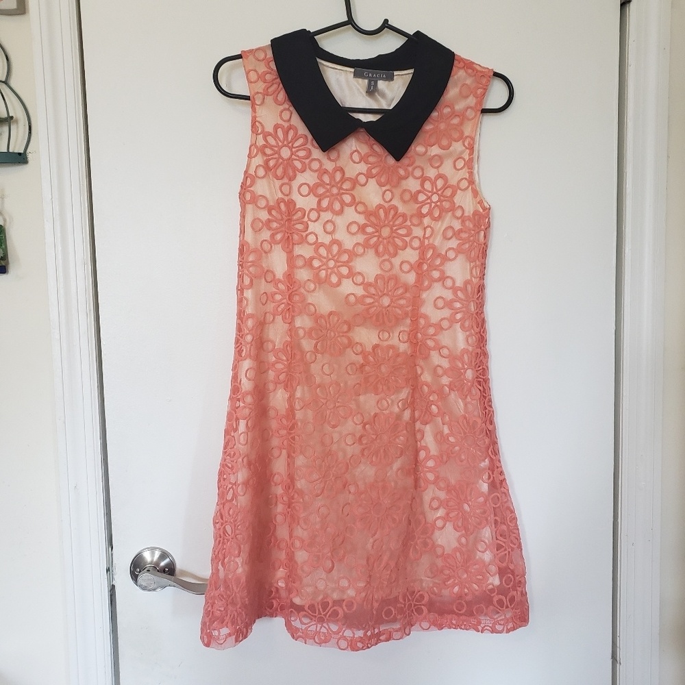 Gracia pink salmon peach floral lace dress small